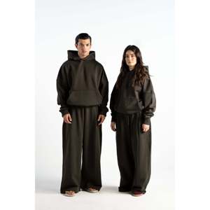 Conjunto de Sudadera con Capucha y Pantalones Holgados para Hombre, Ultra Pesado, 520GSM, Orgánico con Certificación GOTS, Color Gris Volcánico - Product Image 2