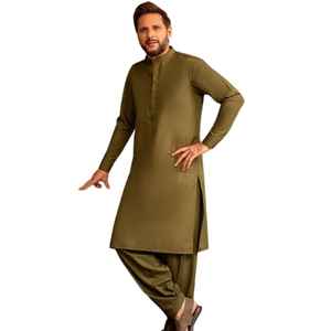 Costume 2 pièces ethnique vierge Shalwar Kameez de grande taille musulman pakistanais décontracté pour homme uni Shalwar Kameez mariage Vente en gros usine OEM ODM - Product Image 1