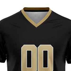 2025 personnalisé américain Teamwear nouveau maillot de Football américain noir avec des mots d'or col en v respirant grande taille manches courtes - Product Image 5