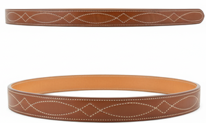 Cinturón cosido de cuero marrón Premium para hombres Hebilla de PIN dorado | Ropa formal e informal | OEM disponible - Product Image 3