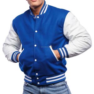 Blouson universitaire pour homme en laine avec manches en cuir, fermeture éclair, style bomber, uniforme d'équipe scolaire, patchwork - Product Image 1