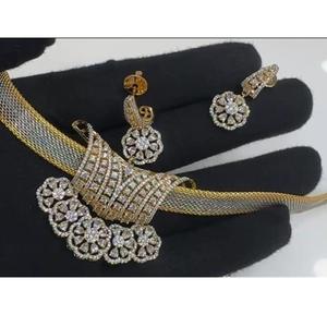 Stylish High Quality <b>Gold</b> Finish AD Stones Look Necklace <b>Set</b> with <b>Earrings</b> Fort Wedding Party Function Wear Collection For Women - Product Image 1