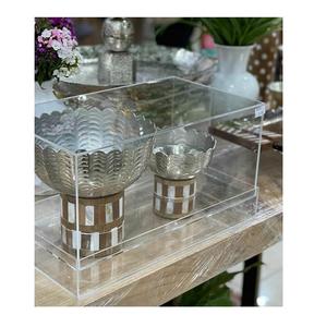 Arabic Style Ramadan Gift Mango Wood Mop Inlay Metal Bowl 2 Pcs Set Dessert Serving Bowl Food Storage Stand Bowl - Product Image 1