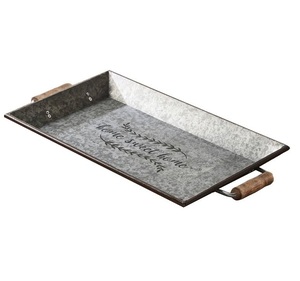 Plateau de service rond galvanisé avec poignées en bois de haute qualité, Style Vintage, service décoratif en métal pour la maison et l'hôtel - Product Image 4