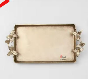 Plateau de service en métal doré au design attrayant avec poignée en forme de feuille pour la décoration de l'hôtel - Product Image 5