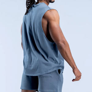 Débardeurs pour hommes en coton gris ardoise surdimensionnés, impression personnalisée OEM en gros, débardeur de sport pour hommes avec épaules tombantes et bras larges - Product Image 4