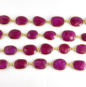 <span class=keywords><strong>Ruby</strong></span> đá quý bezel Set nối chuỗi hình dạng không đồng đều mạ vàng July Birthstone miễn phí hình thức Kích thước đá chuỗi - Product Image 3