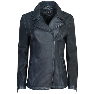 Veste zippée asymétrique en cuir d'agneau longue de style Moto pour femmes de qualité supérieure manteau doux finition teinte personnalisée pour l'automne printemps - Product Image 1