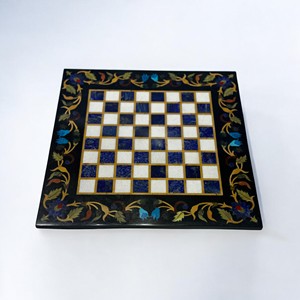 Jeu d'échecs en mosaïque fait à la main de pierres naturelles avec des pièces d'échecs en bois d'olivier| Échiquier en mosaïque - France