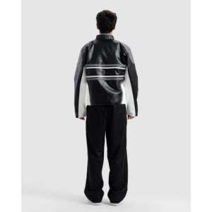 Blouson de motard en similicuir d'agneau véritable, col montant, fermeture éclair, teinture unie, réversible, imperméable, taille XS - Product Image 4