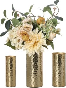 Good Quality Brass Hammered Metal Cylindrical Flower <b>Vases</b> in <b>Gold</b> Color for Home & Wedding Tabletop Decorative - Product Image 2
