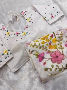 Fiesta DE BODA desgaste suave Tebby seda sari blanco para Festival desgaste con elegante blusa exclusiva a juego más vendida mujer chica - Product Image 6