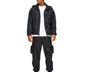 Ensemble survêtement coupe-vent décontracté pour homme avec logo personnalisé, col montant, fermeture éclair, imperméable et coupe-vent, vente en gros 2026 - Product Image 1