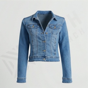 Veste en jean élégante pour femmes, col rabattu, coupe ample, vêtement d'extérieur court, OEM, respirante, veste en jean tendance, manteau élégant de haute qualité - Product Image 1