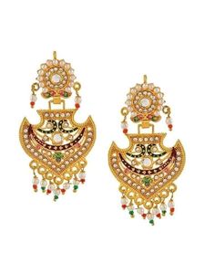 Conjunto de collar Kundan AD CZ largo Multicolor para mujer étnica india, patrón Floral dorado, número, regalo de boda religioso de latón informal - Product Image 2