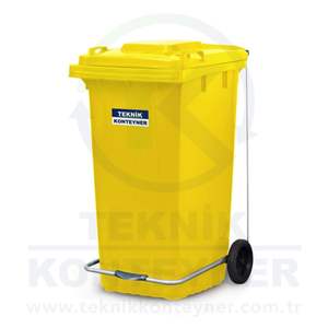 Conteneur de déchets debout en plastique jaune écologique 240L du fabricant turc avec pédale - Product Image 3