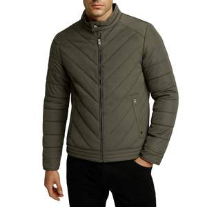 Olive Green Puffer Jacket Men Chevron Quilted Bubble Coat Custom Logo Winter Outerwear Warm <b>Padded</b> Mens Streetwear - Product Image 1