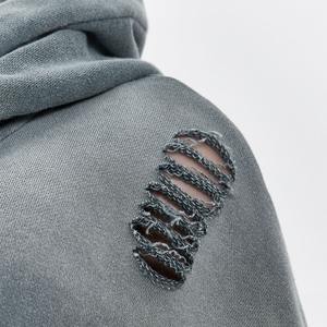 OEM <b>Oversized</b> Acid Washed <b>Hoodie</b> Custom 3D Printing Logo Distressed Streetwear Heavyweight Fleece <b>Hoodie</b> - Product Image 3