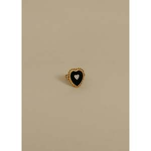 Vintage 14k <b>Black</b> Heart Diamond <b>Ring</b> Solid Gold with Geometric Pattern Rhodium Plated IGI Certified for Gift or Promise - Product Image 1