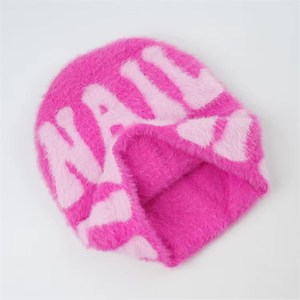 Gorro de Invierno de Mohair Rosa para Niñas, Estilo Popular, Jacquard, Tejido de Alta Calidad, Unisex, Colorido, Diseño Personalizado - Product Image 2