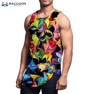 Wholesale Sublimated Cotton Polyester Yoga Tank Top Pakistan Made Men's Gym Wear Breathable Quick Dry Custom Colors <b>Logo</b> Raccoon - Product Image 5