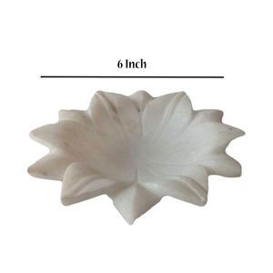 6-Inch Eco-Friendly Marble Lotus Shaped Tray <b>Tealight</b> <b>Holder</b> and Decorative Tray for Home Office Festive Diwali Decor - Product Image 2