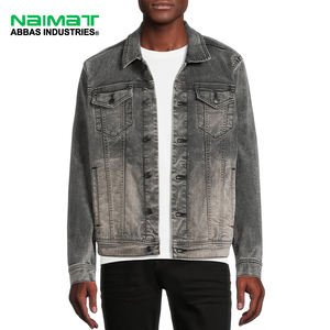 Veste en jean noir délavé avec dégradé de couleur, fermeture à boutons, poches poitrine, style streetwear, tenue décontractée unisexe - Product Image 1