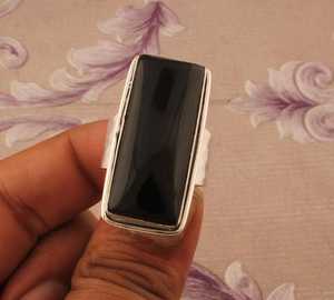 Anillo de ónix negro plata esterlina 925 martillado rectángulo piedra preciosa anillo grabado hecho a mano Boho joyería regalo anillo - Product Image 3