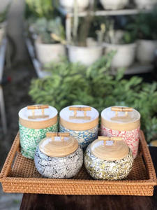 Boîte de rangement en bambou à motif de pois faits à la main avec incrustation de nacre, petit pot décoratif pour bonbons et bijoux, 8 cm - 10 cm - Product Image 5