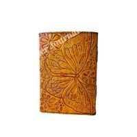 Fait à la main Vintage Deckle Bord Pages Journal En Cuir Véritable Laiton Antique C-Lock En Relief Papillon Fleurs Carnet De Notes Promotionnel