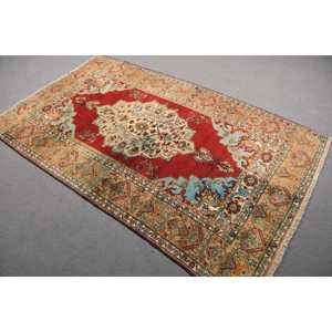 Vintage Rug, 4.3x7 ft Area Rug, <b>Red</b> Ombr <b>Wool</b> Turkish Rug - Product Image 1