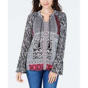 Top Gotico Co Petite con Ricamo Floreale, Nappine e Maniche a Campana, Fiocco, Stampa Floreale Autunnale, Taglia XL P/M, in Poliestere Lavorato a Maglia - Product Image 1