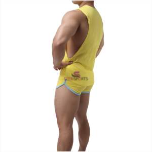 Full Customizable 2 Pieces Sports <b>Suit</b> Set Mens Solid Color Round Collar Sleeveless Pullover and Short <b>Pants</b> - Product Image 5