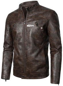 เสื้อแจ็กเก็ตบอมเบอร์หนังเข้ารูปสำหรับผู้ชาย, เสื้อโค้ทไบค์เกอร์ซิปหน้าคอตั้งทรงไม่สมมาตรฤดูหนาว - Product Image 3