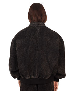 Blouson d'aviateur en denim d'hiver décontracté pour femmes et hommes, délavé à l'acide, avec boutons 100% coton - Product Image 4