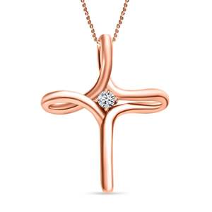 Moissanite Round 925 Sterling Silver Vermeil Rose <b>Gold</b> Plated <b>Cross</b> Pendant <b>Necklace</b> for Women Birthday Gifts - Product Image 4