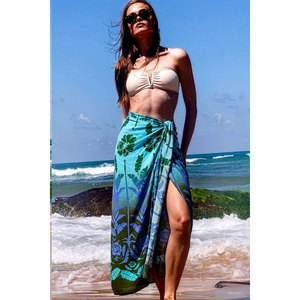Pareo de Playa con Estampado Étnico Azul Turquesa y Verde, Falda de Playa de Viscosa, Vestido Sarong Multiusos de Verano, Cubre Traje de Baño - Product Image 1