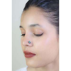 925 Silver Turquoise Nosepin Tibetan Nazakat <b>Clip</b>-On Earrings with <b>Star</b> Pattern <b>Star</b>-shaped Tibetan Jewelry - Product Image 2