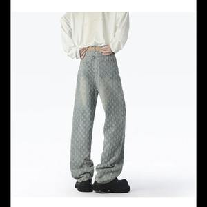 Pantalon cargo en coton léger, décontracté, respirant, écologique, délavé à l'acide, taille élastique, coupe droite ample, en laine au crochet - Product Image 4
