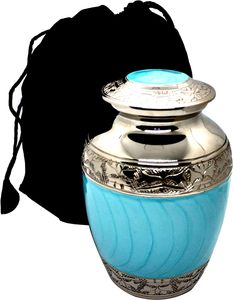 Pequeño contenedor conmemorativo de urna de cremación de latón de 6x4 pulgadas-Artesanía rara cian de 650 ml con bolsa - Product Image 2