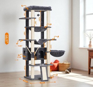 Torre de árbol de gato PCC20 OEM de fábrica con zonas de juego de marco abierto Construcción de madera natural duradera Vietnam - Product Image 3