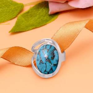 Blue Copper <b>Turquoise</b> <b>Rings</b> for Women 925 Sterling Silver <b>Rings</b> Blue Copper <b>Turquoise</b> Jewelry <b>Turquoise</b> Handmade <b>Rings</b> Jewelry - Product Image 3