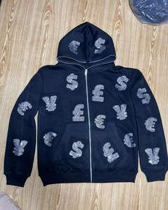 Sweat à capuche d'hiver en tissu éponge 100 % coton de haute qualité, avec fermeture éclair, broderie et surpiqûres contrastées, design sans doublure, anti-plis et respirant - Product Image 6