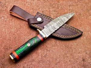 Cuchillo para acampar, cuchillo Bowie de caza de acero de Damasco con mango de madera - Product Image 5