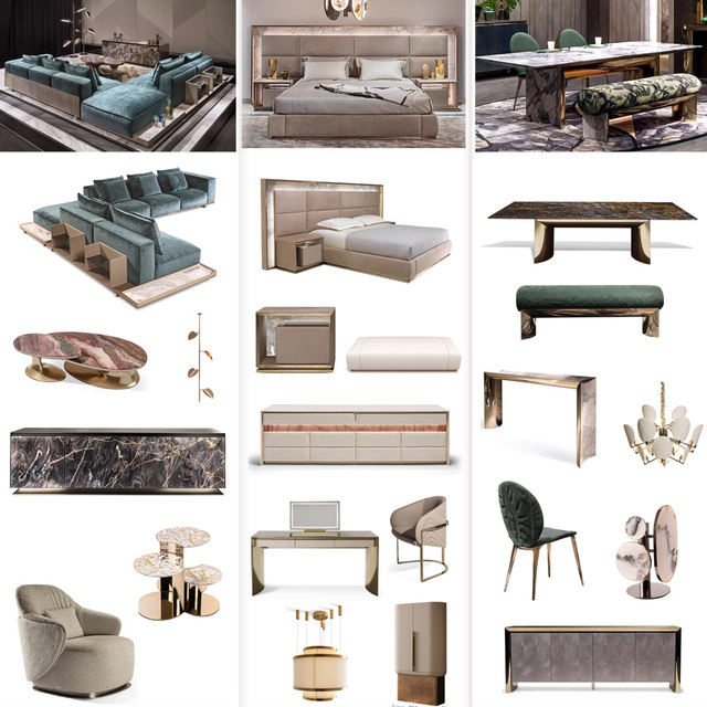 Premium Luxury Residential Furniture Custom Villa Solutions for Bulk Projects-One Stop Living Room Sofa Upholstered Upholstered