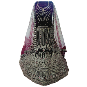 Modern Two-Piece Velvet Party <b>Lehenga</b> Sequence Work Net Dupatta Four-Sided Butti Long Choli Double Can-Ready for Winter Summer - Product Image 5