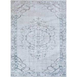 Tapis en laine bleu vintage noué à la main, motif médaillon rectangulaire abstrait, idéal pour la maison, le salon, le couloir, l'entrée et les chambres d'adolescents - Product Image 1