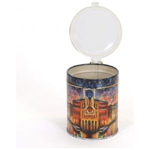 Caja Redonda de Hojalata Kontensan de 90x110 mm con Capacidad de 0.6L, Elegante Cierre de Alambre, Tapa Transparente, Colección Afremov River Elegance Turquía - Product Image 4