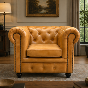Luxury Convertible Genuine Leather Chesterfield Armchair 1 Seater <b>Sofa</b> | Vintage Tufted Button Rolled Arm Chair Solid Wood <b>Legs</b> - Product Image 2