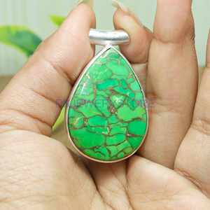 Grand collier pendentif en pierre turquoise cuivre verte, pendentif statement en argent sterling 925, pendentif en pierre verte, cadeau de Noël - Product Image 3